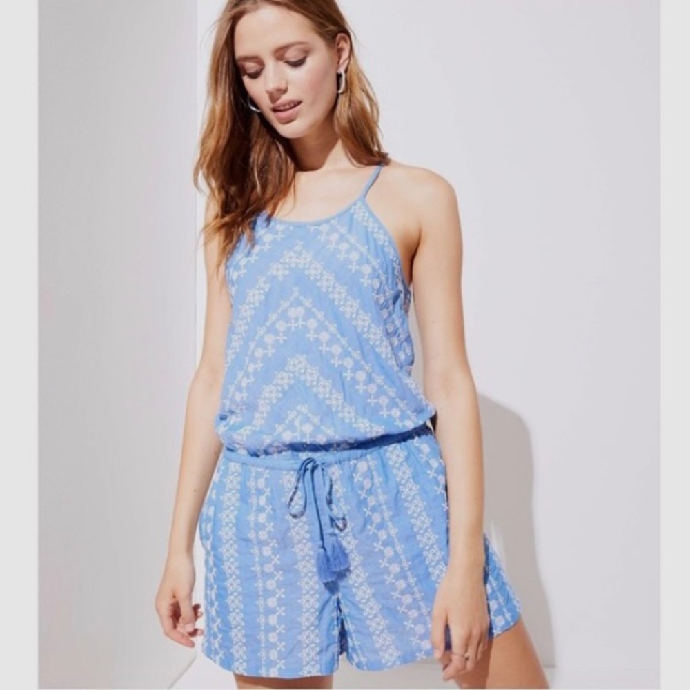 LOFT Ann Taylor Chambray Eyelet Romper